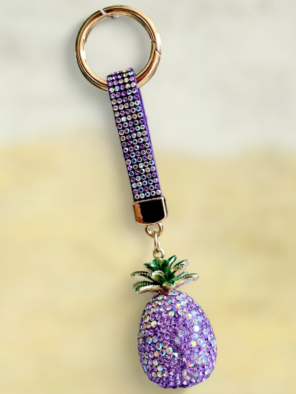 Gorgeous Purple Crystal Pineapple Bag Charm / Keychain with Gift Box